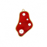 Colgantes de resina irregular con perlas Dorado-rojo-blanco