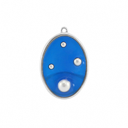 Colgantes de resina &oacute;valo con perlas Plata-azul-blanco