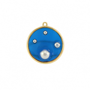 Colgantes de resina redondos con perlas Dorado-azul-blanco