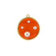 Colgantes de resina redondos con perlas Dorado-naranja-blanco