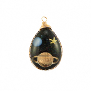 Colgantes de resina &oacute;valo galaxia Dorado-azul-glitter