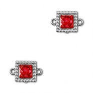 Entrepiezas acero Inox zirc&oacute;n cuadrado Plateado-rojo