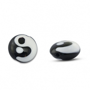 Abalorios de cristal pintados a mano Yin & Yang Negro-blanco