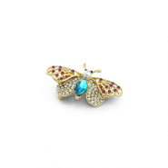 Broches mariposa con perla Dorado-azul-rosa