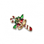Broches bast&oacute;n de caramelo con campanas navide&ntilde;as Dorado-rojo-verde-blanco