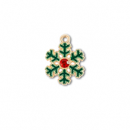 Colgantes met&aacute;licos zirconia copo de nieve Dorado-verde-rojo
