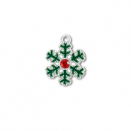 Colgantes met&aacute;licos zirconia copo de nieve Plateado-verde-rojo