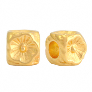 Abalorios met&aacute;licos DQ cubo con flor 5mm Dorado (sin n&iacute;quel)