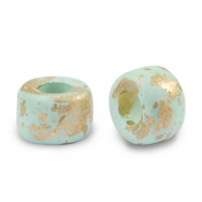 Abalorios de cer&aacute;mica griega DQ gold spot 9mm Turquesa claro