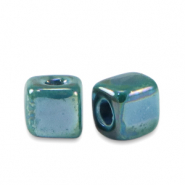 Abalorios de cer&aacute;mica griega DQ cubo 5mm Azul p&eacute;troleo