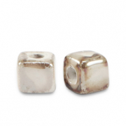 Abalorios de cer&aacute;mica griega DQ cubo 5mm Beige-marr&oacute;n