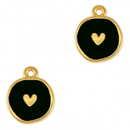 Colgantes met&aacute;licos DQ coraz&oacute;n Dorado-negro (sin n&iacute;quel)