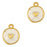 Colgantes met&aacute;licos DQ coraz&oacute;n Dorado-blanco nacar (sin n&iacute;quel)