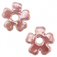 Abalorios de cer&aacute;mica griega DQ flor Rosa magenta neblina