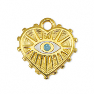 Colgantes met&aacute;licos DQ ojo turco/nazar coraz&oacute;n Blanco-Azul claro-Dorado (sin n&iacute;quel)