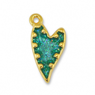 Colgantes met&aacute;licos DQ coraz&oacute;n Glitter Turquesa-Dorado (sin n&iacute;quel)