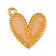 Colgantes met&aacute;licos DQ coraz&oacute;n nacar Naranja claro-Dorado (sin n&iacute;quel)