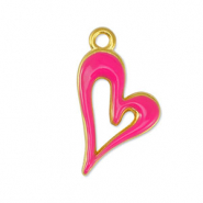 Colgantes met&aacute;licos DQ coraz&oacute;n Fucsia-Dorado (sin n&iacute;quel)