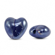Abalorios de cer&aacute;mica griega DQ coraz&oacute;n Azul oscuro