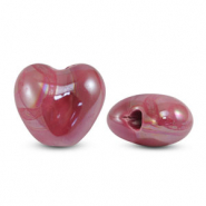 Abalorios de cer&aacute;mica griega DQ coraz&oacute;n Rosa magenta
