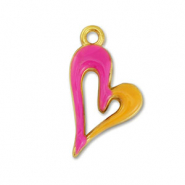Colgantes met&aacute;licos DQ coraz&oacute;n Dorado-fucsia-naranja (sin n&iacute;quel)