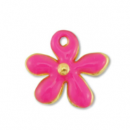 Colgantes met&aacute;licos DQ flor Dorado-fucsia (sin n&iacute;quel)