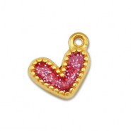 Colgantes met&aacute;licos DQ coraz&oacute;n Dorado-glitter  rosa (sin n&iacute;quel)