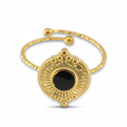 Anillos Acero Inox esmalte redondos Dorado-negro