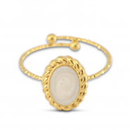 Anillos Acero Inox esmalte &oacute;valo Dorado-blanco nacar