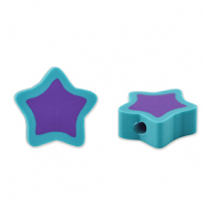 Abalorios de pol&iacute;meros estrella P&uacute;rpura-azul turqueza