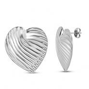 Pendientes Acero Inox coraz&oacute;n Plateado
