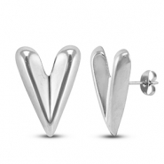 Pendientes Acero Inox coraz&oacute;n Plateado