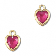 Colgantes de cristal coraz&oacute;n Rosa oscuro-dorado