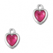 Colgantes de cristal coraz&oacute;n Rosa oscuro-plateado