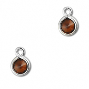 Colgantes de cristal redondos Naranja marr&oacute;n-plateado