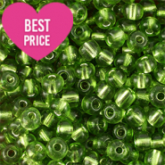 Rocalla cristal 6/0 (4mm) Verde con revestimiento plateado