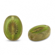 Abalorios Checos TBC kiwi 14x10mm Transparente verde oliva-marr&oacute;n