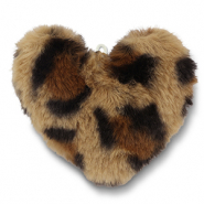 Colgantes llamativos Pomp&oacute;n coraz&oacute;n leopardo marr&oacute;n chiaro-marr&oacute;n-negro