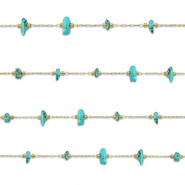 Fornituras Acero Inox cadena jasseron Howlita irregular Dorado-turquesa
