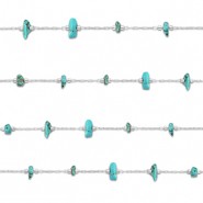 Fornituras Acero Inox cadena jasseron Howlita irregular Plateado-turquesa