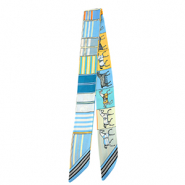 Bandana Pa&ntilde;uelo con caballo/l&iacute;neas rectas Azul claro-beige-amarillo