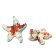 Abalorios de cerámica estrella de mar Blancuzco-azul-marrón