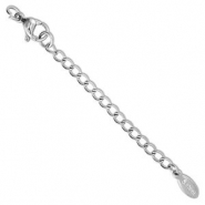 Fornituras Acero inox extenci&oacute;n set de cadena &oacute;valo con mosquet&oacute;n Plateado