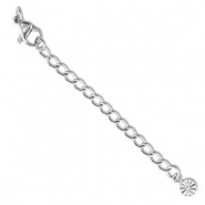 Fornituras Acero inox extenci&oacute;n set de cadena flor con mosquet&oacute;n Plateado