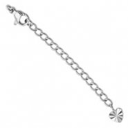 Fornituras Acero inox extenci&oacute;n set de cadena coraz&oacute;n con mosquet&oacute;n Plateado