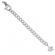 Fornituras Acero inox extenci&oacute;n set de cadena estrella con mosquet&oacute;n Plateado