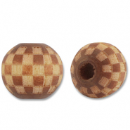 Abalorios de madera redondos 10mm con patr&oacute;n Marr&oacute;n-natural