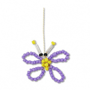 Colgantes de abalorios de cristal mariposa P&uacute;rpura-amarillo-negro