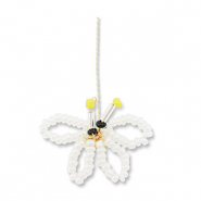 Colgantes de abalorios de cristal mariposa Blanco-amarillo-negro