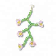 Colgantes de abalorios de cristal flor Verde transparente-rose claro AB-amarillo